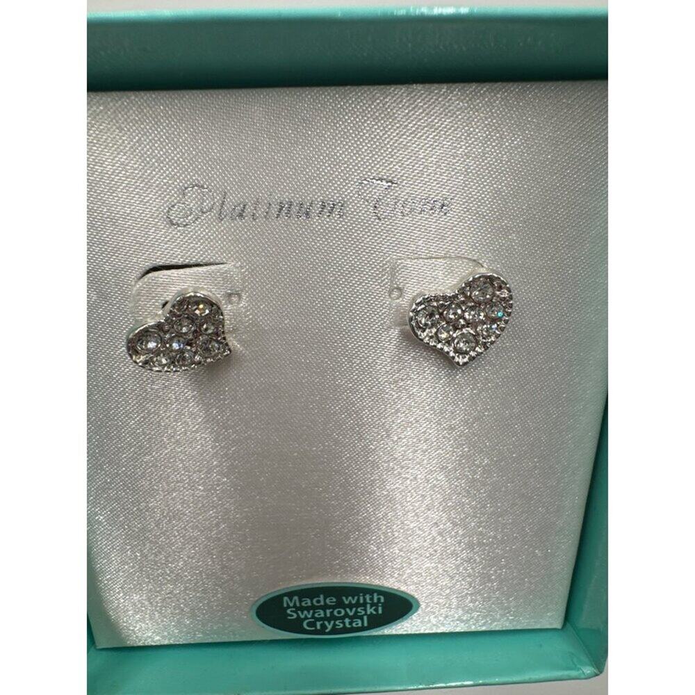 Swarovski Earrings Platinum Tone Heart Earrings - Picture 2 of 4